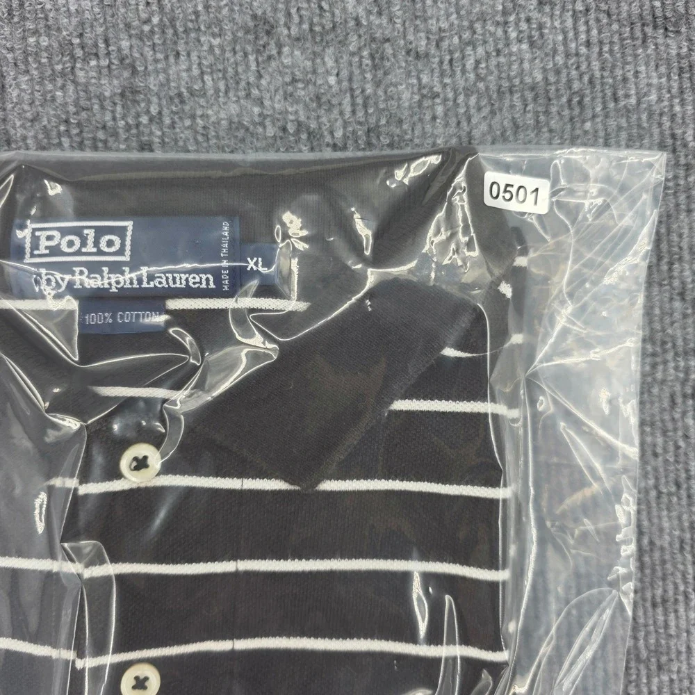 Polo Ralph Lauren Mens XL Black White Striped Short Sleeve Cotton Polo Shirt